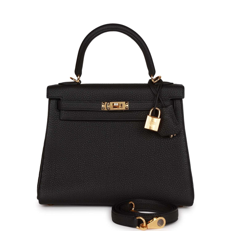 Hermes Kelly Retourne 25 Black Togo Gold Hardware