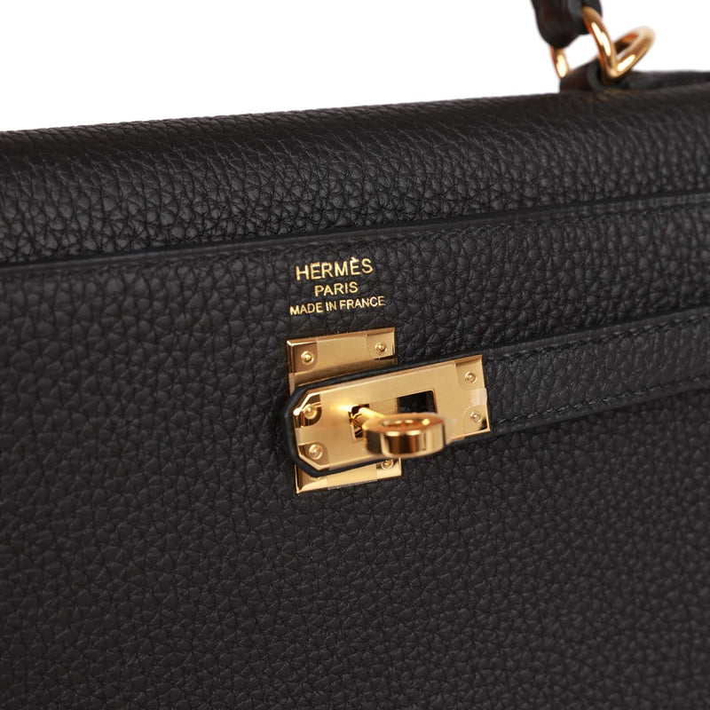 Hermes Kelly Retourne 25 Black Togo Gold Hardware