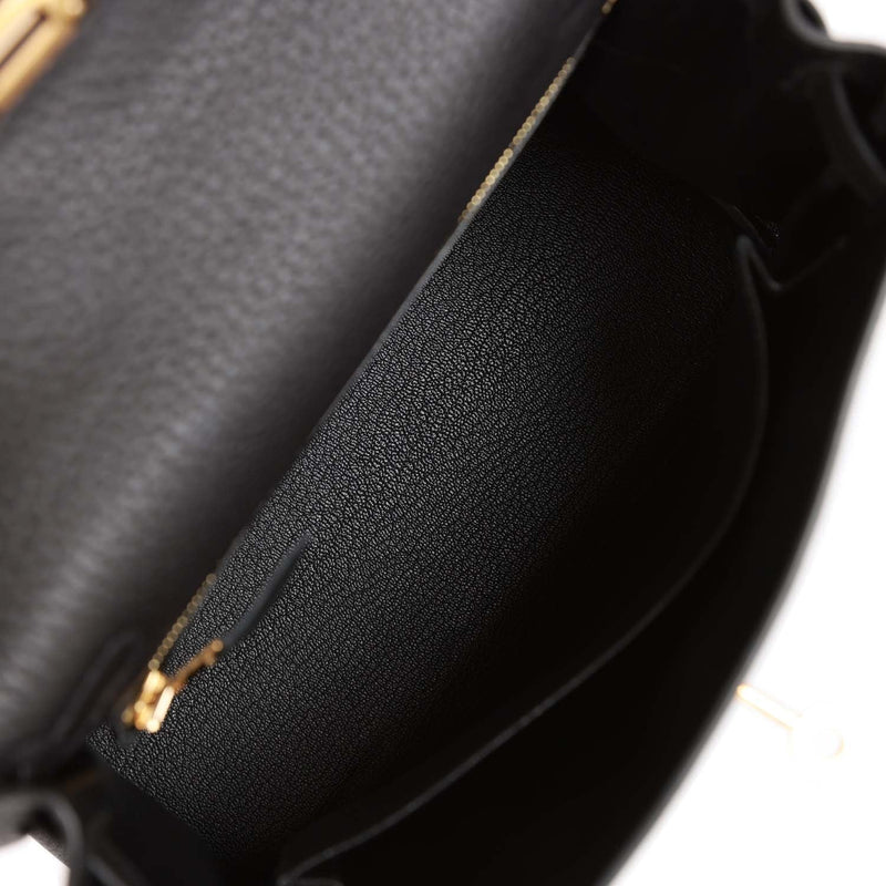 Hermes Kelly Retourne 25 Black Togo Gold Hardware